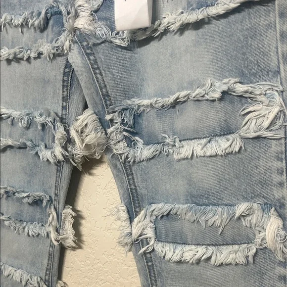 Men's ICY RICH Size 32 Light Blue Distressed Stacked Skinny Jeans - Picture 5 of 9